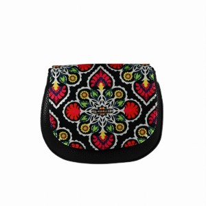 Mała Listonoszka Damska NIGHT FLOWER – Czarna, Wegańska, Kolorowa Mandala (Crossbody)