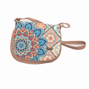 Mała Listonoszka Damska TURQUOISE MANDALA – Beżowa, Wegańska, Z Turkusową Mandali