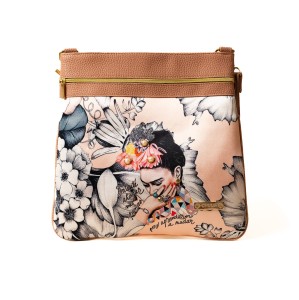 Torebka Damska FRIDA ROMANCE – Shopper Slim, Wegańska, Wzór Kwiatów Fridy Kahlo