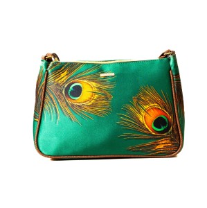 Elegancka Listonoszka Damska GREEN PEACOCK – Wegańska, Głęboka Zieleń, Pawie Pióro